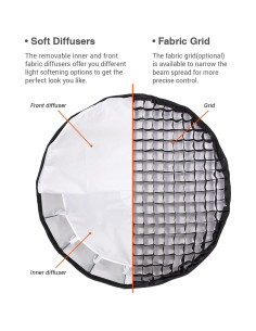 Softbox Parabólico Godox QR-P90 90cm con Difusor y Rejilla 2
