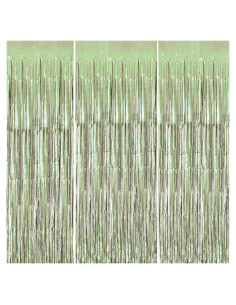 Paquete de 3 Cortinas de Flecos de Papel de Aluminio DECOCKRAT 1x2.5m Verde Claro