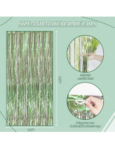 Paquete de 3 Cortinas de Flecos de Papel de Aluminio DECOCKRAT 1x2.5m Verde Claro 2
