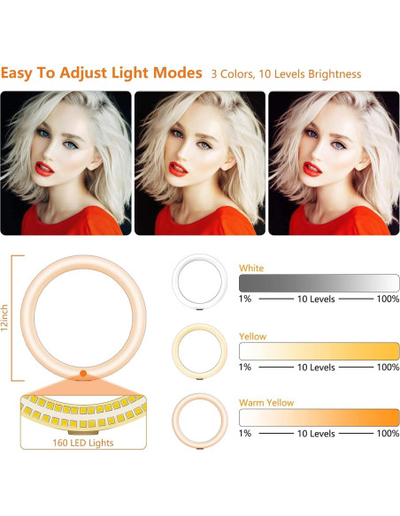 Anillo de Luz LED 30 cm PEYOU con Trípode 182.88 cm y Soportes Anillo de Luz LED 30 cm PEYOU con Trípode 182.88 cm y Soportes