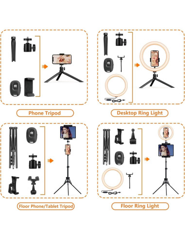 Anillo de Luz LED 30 cm PEYOU con Trípode 182.88 cm y Soportes