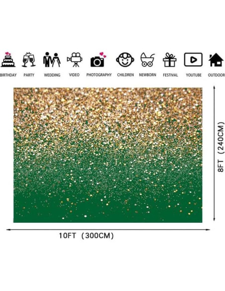 Fondo Fotográfico Vinilo 3x2.4m Verde y Dorado Hnzwbxg