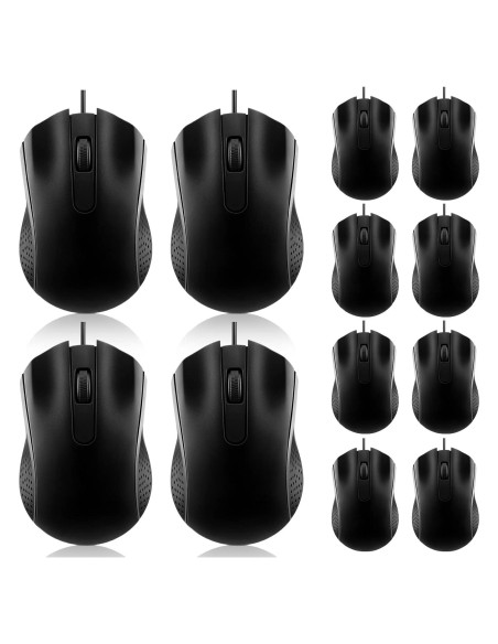 Hoteam Ratón de Computadora con Cable USB Ergonómico Negro - 12 Pcs