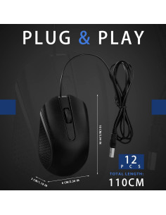 Hoteam Ratón de Computadora con Cable USB Ergonómico Negro - 12 Pcs 2
