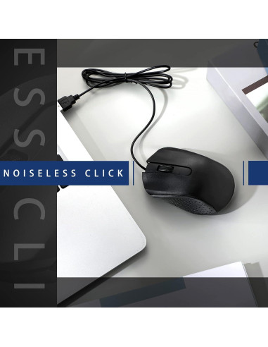 Hoteam Ratón de Computadora con Cable USB Ergonómico Negro - 12 Pcs