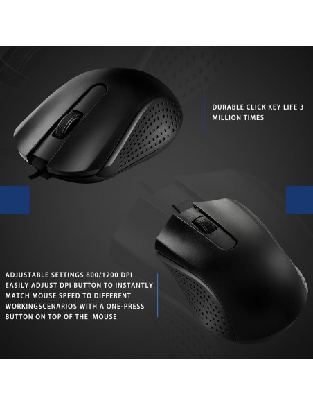 Hoteam Ratón de Computadora con Cable USB Ergonómico Negro - 12 Pcs