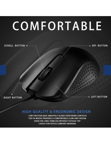 Hoteam Ratón de Computadora con Cable USB Ergonómico Negro - 12 Pcs