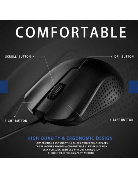 Hoteam Ratón de Computadora con Cable USB Ergonómico Negro - 12 Pcs