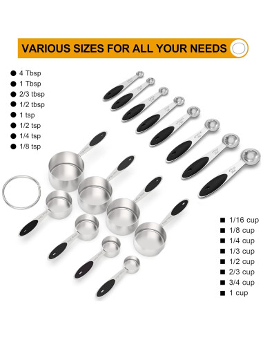 Juego de Tazas y Cucharas Medidoras Wildone - 21 Piezas Acero Inoxidable