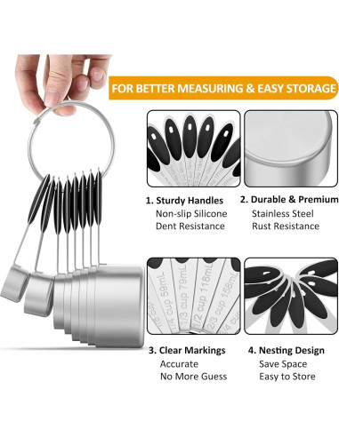 Juego de Tazas y Cucharas Medidoras Wildone - 21 Piezas Acero Inoxidable