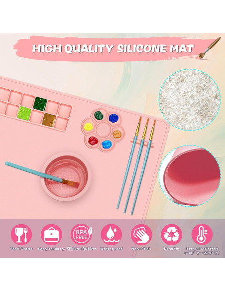 Alfombrilla de Pintura de Silicona Qoolife 60x40 cm Rosa