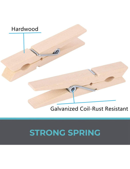 100 Pinzas de Ropa de Madera Tecbeauty 8.6 cm Alta Resistencia