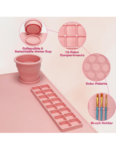 Alfombrilla de Pintura de Silicona Qoolife 60x40 cm Rosa