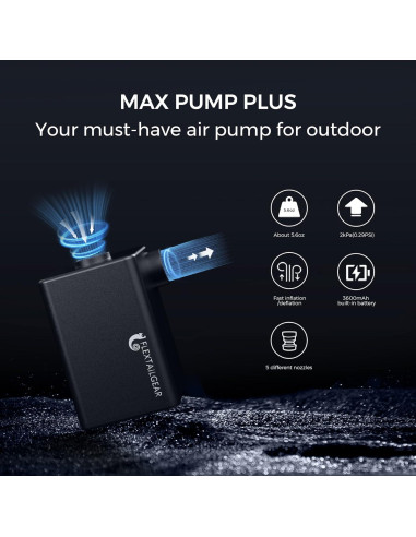 Bomba de Aire Eléctrica Portátil FLEXTAILGEAR 3600mAh Negra