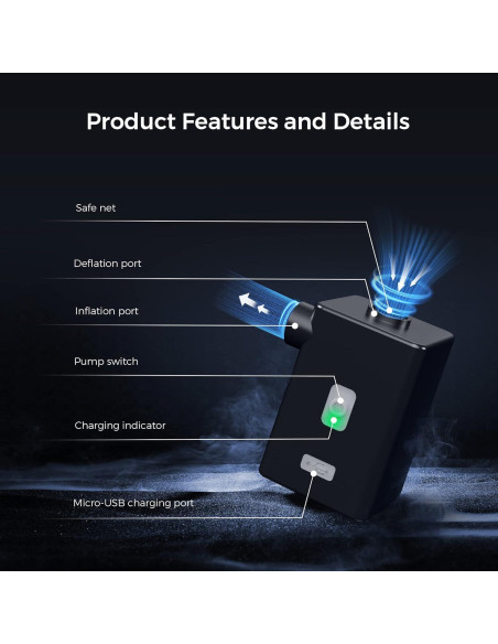 Bomba de Aire Eléctrica Portátil FLEXTAILGEAR 3600mAh Negra