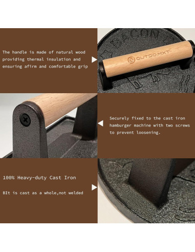 Prensa de Hamburguesa Hierro Fundido Outdo.MXT Redonda 18cm