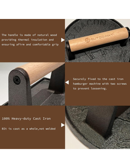 Prensa de Hamburguesa Hierro Fundido Outdo.MXT Redonda 18cm Prensa de Hamburguesa Hierro Fundido Outdo.MXT Redonda 18cm