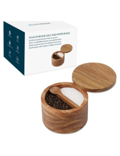 Caja de Madera de Acacia KITCHENDAO para Sal y Pimienta 10oz