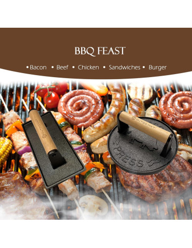 Prensa de Hamburguesa Hierro Fundido Outdo.MXT Redonda 18cm