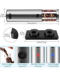 Molinillos de Sal y Pimienta Eléctricos Prime, 2 Piezas, Acero Inoxidable, Recargables 2