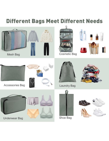 Set de 8 Cubos de Empaque Toncoke Verde Aguacate para Viaje