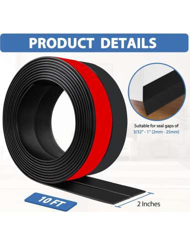 Burlete autoadhesivo de silicona negro 5 cm x 3.05 m para puertas