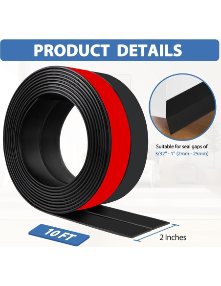 Burlete autoadhesivo de silicona negro 5 cm x 3.05 m para puertas