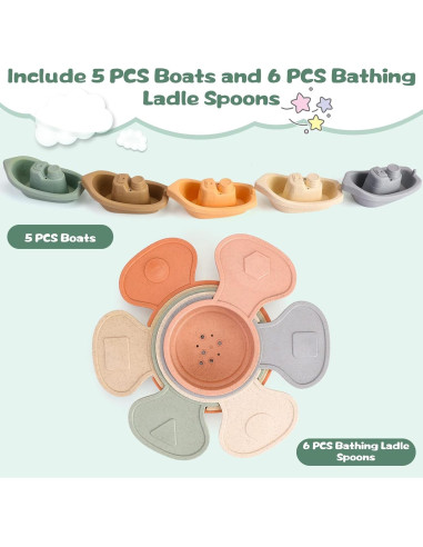Juguetes de baño KODGEUSM 11 piezas barcos y cucharas
