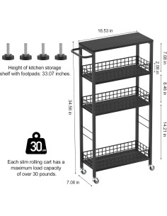 Carro de Almacenamiento Rodante NORCEESAN 4 Niveles Negro 2
