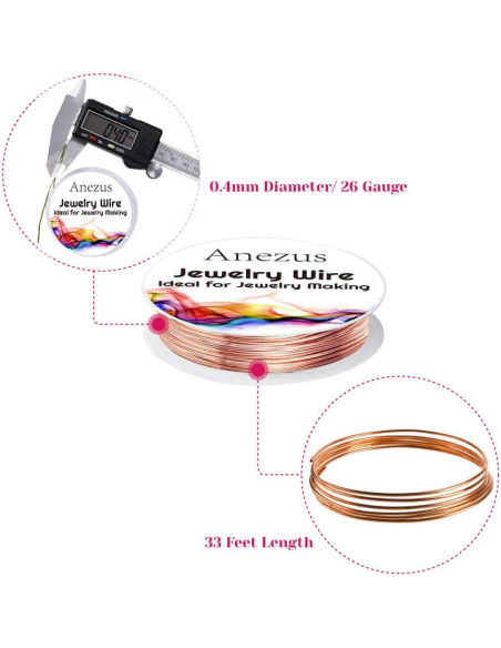 Alambre de Joyería Anezus 12 Rollos 0.4mm Colores Variados