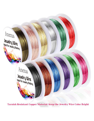 Alambre de Joyería Anezus 12 Rollos 0.4mm Colores Variados