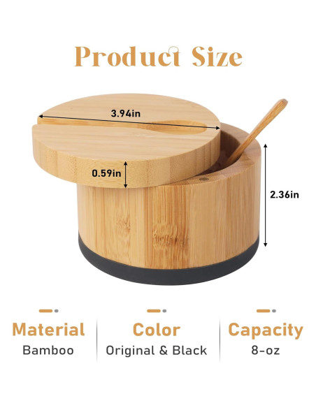 Cajón de Sal de Bambú Beardo Decor con Tapa Giratoria 10 cm