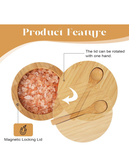 Cajón de Sal de Bambú Beardo Decor con Tapa Giratoria 10 cm