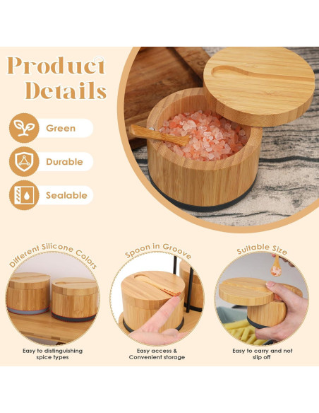 Cajón de Sal de Bambú Beardo Decor con Tapa Giratoria 10 cm