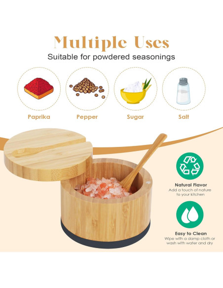 Cajón de Sal de Bambú Beardo Decor con Tapa Giratoria 10 cm