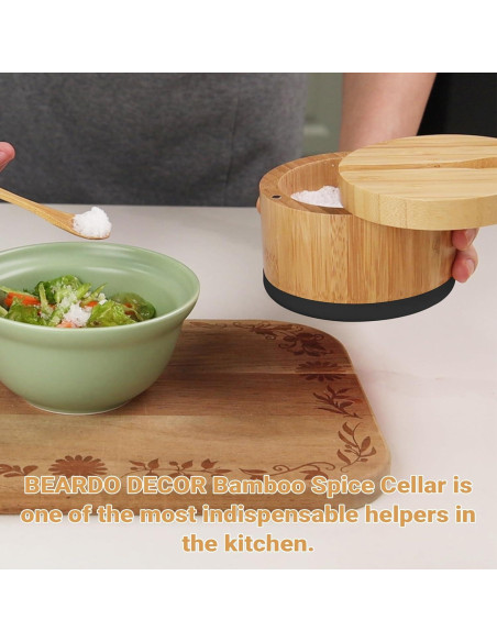Cajón de Sal de Bambú Beardo Decor con Tapa Giratoria 10 cm