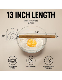 Batidor Danés Zulay Kitchen 33 cm Acero Inoxidable Madera 2