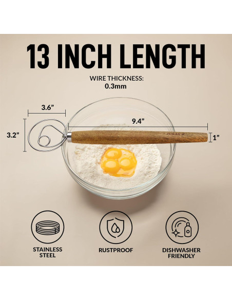 Batidor Danés Zulay Kitchen 33 cm Acero Inoxidable Madera