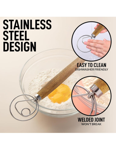 Batidor Danés Zulay Kitchen 33 cm Acero Inoxidable Madera