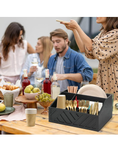 Dispensador de Platos de Papel Ukonvi Negro, Organizador de Utensilios de Madera 2