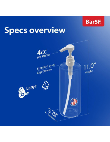 Botella de bomba Bar5F 1L cristal claro libre de BPA