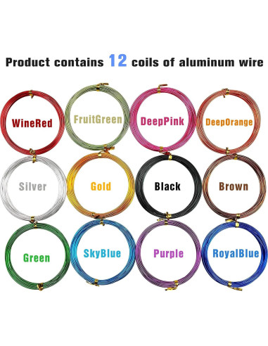 12 Rollos Alambre de Aluminio 1mm 5m para Manualidades DIY