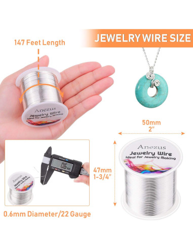 Alambre de Joyería Anezus 22 Calibres Cobre Plateado 45m
