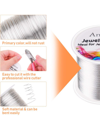 Alambre de Joyería Anezus 22 Calibres Cobre Plateado 45m