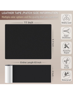 Parche de Reparación de Cuero Yikda 10.16x160.02 cm Negro 2