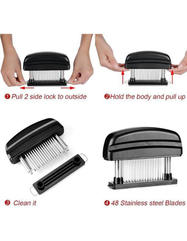 Abrelatas de Carne Hoshen 48 Agujas Acero Inoxidable Negro