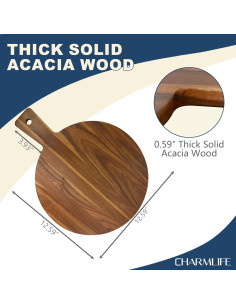 Tabla de cortar redonda Charmlife de madera de acacia 40.6x33 cm 2