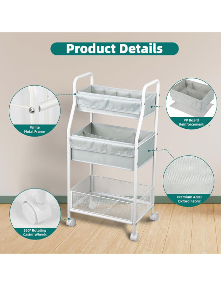 Carro Rodante de Utilidad Moteph 3 Niveles Gris 39x29x78cm