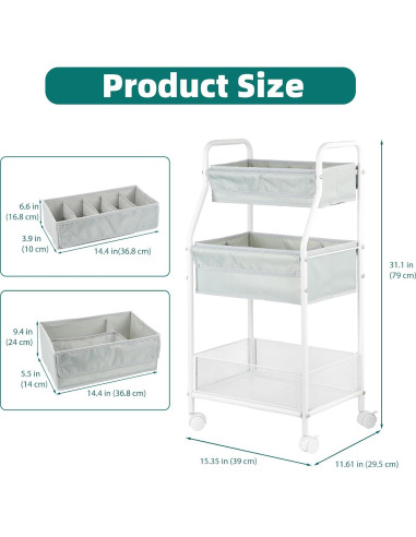 Carro Rodante de Utilidad Moteph 3 Niveles Gris 39x29x78cm