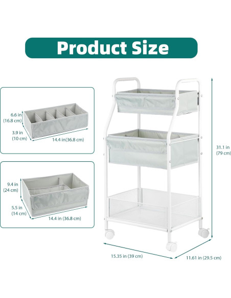 Carro Rodante de Utilidad Moteph 3 Niveles Gris 39x29x78cm